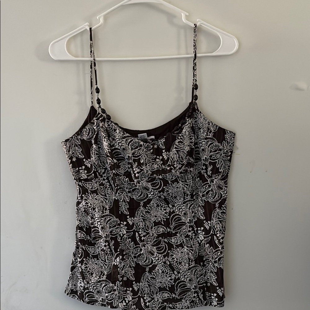 LOFT Brown and Cream Fitted Camisole with Spaghetti Straps